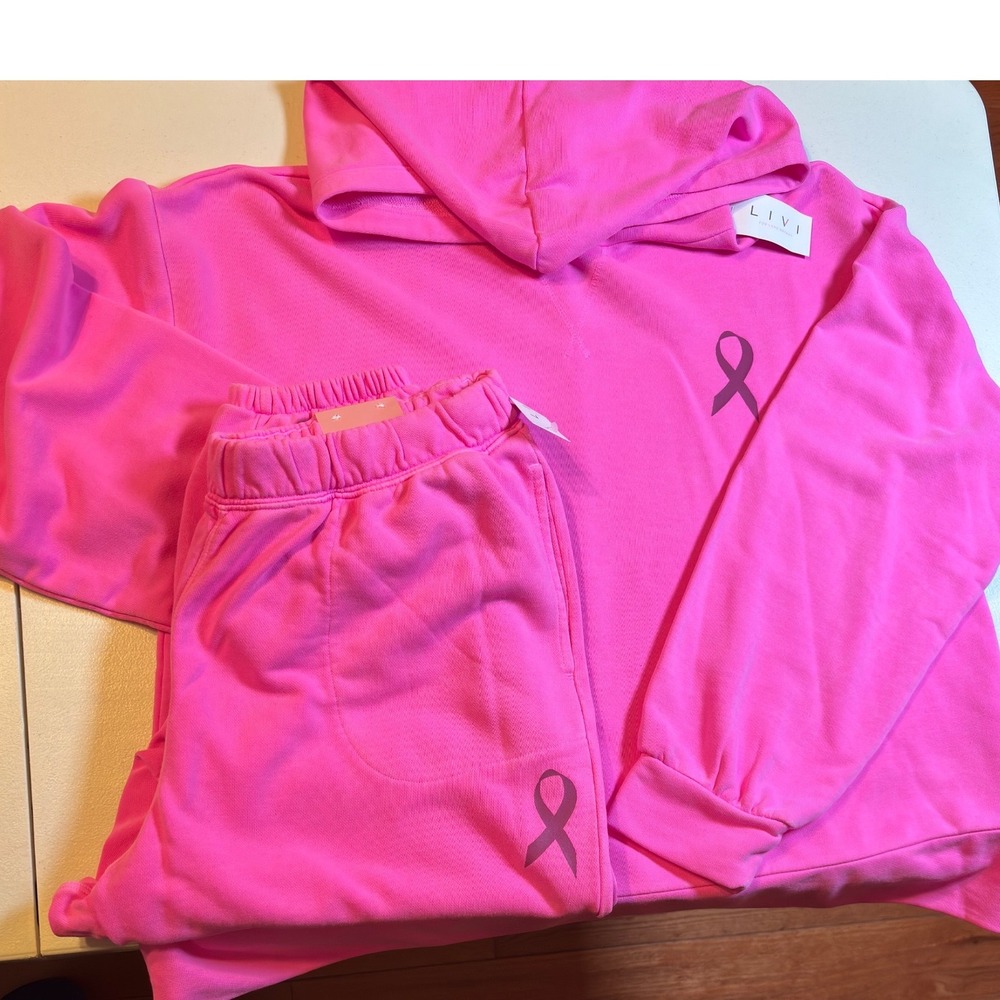 LIVI Lane Bryant Pink Ribbed Hoodie‎ Sweatshirt Pants Set Women 14 16 New w/ tag